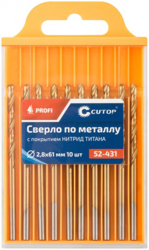Сверло по металлу ПРОФИ/Profi 2.8х61мм с титан. покрытием (уп.10шт) Cutop 52-431 фото 3 Сверло по металлу ПРОФИ/Profi 2.8х61мм с титан. покрытием (уп.10шт) Cutop 52-431 фото 3