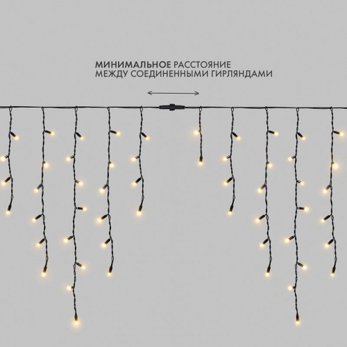 Гирлянда светодиодная "Айсикл" (бахрома) 5.6х0.9м 240LED тепл. бел. 16Вт 230В IP67 провод каучук черн. Neon-Night 255-246 фото 2