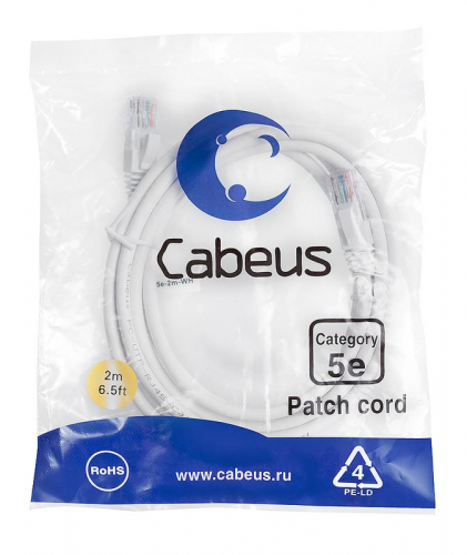 Патч-корд U/UTP кат.5E PC-UTP-RJ45-Cat.5e-2m-WH-LSZH 2xRJ45/8p8c неэкранир. LSZH 2м бел. Cabeus 9491c Патч-корд U/UTP кат.5E PC-UTP-RJ45-Cat.5e-2m-WH-LSZH 2xRJ45/8p8c неэкранир. LSZH 2м бел. Cabeus 9491c