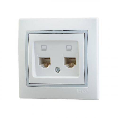 Розетка компьютерная 2-м СП Mira RJ45 16А IP20 с сер. вставкой бел. LEZARD 701-0215-141