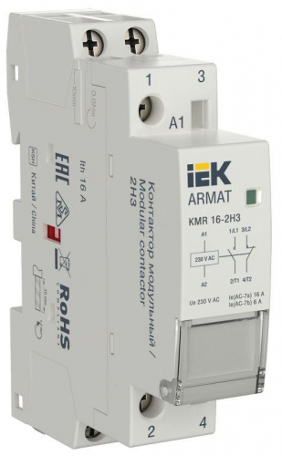 Контактор модульный KMR 16А 230В AC 2НЗ ARMAT IEK AR-KMR10-016-02-230 Контактор модульный KMR 16А 230В AC 2НЗ ARMAT IEK AR-KMR10-016-02-230
