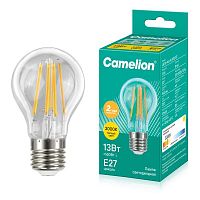 Лампа светодиодная филаментная LED13-A60-FL/830/E27 12Вт грушевидная прозрачная 3000К тепл. бел. E27 220-240В Camelion 13716