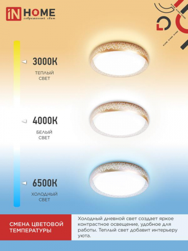Светильник светодиодный COMFORT HONEY 75Вт 3000-6500К 6000лм 230В 500х120мм с пультом ДУ IN HOME 4690612034843 фото 7