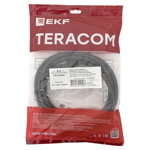 Кабель питания TERACOM для PDU C13 - CEE 7/7 (Schuko) сеч. 3х1.5кв.мм 250В 10А 3.0м EKF TRC-PCA-C13-SH-3M фото 5