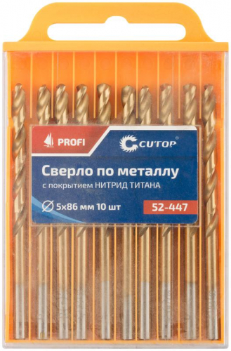 Набор сверл по металлу ПРОФИ/Profi 5х86мм с титан. покрытием (уп.10шт) Cutop 52-447 фото 3