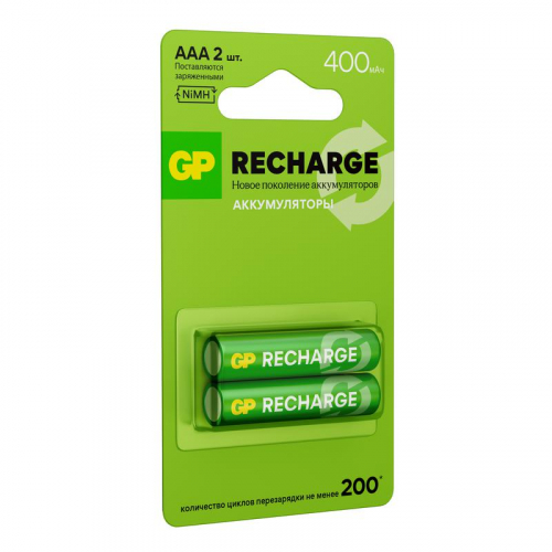 Аккумулятор AAA/HR03 RECHARGE 1.2В 400мА.ч 40AAAHCV-2CRSBC2 16/96 (блист.2шт) GP 20250 фото 2