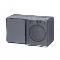 Блок ОП AtlasDesign PROFI IP54 (розетка 1-м 16А заземл. защ. шторки + 1-кл. выключатель 10А) антрацит SE ATN544070