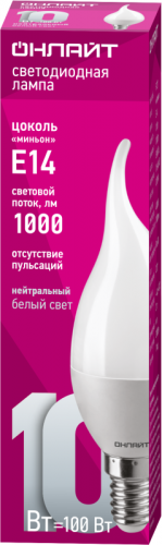 Лампа светодиодная 61 963 OLL-FC37-10-230-4K-E14-FR 10Вт свеча на ветру 4000К нейтр. бел. E14 1000лм 176-264В ОНЛАЙТ 61963 фото 2 Лампа светодиодная 61 963 OLL-FC37-10-230-4K-E14-FR 10Вт свеча на ветру 4000К нейтр. бел. E14 1000лм 176-264В ОНЛАЙТ 61963 фото 2