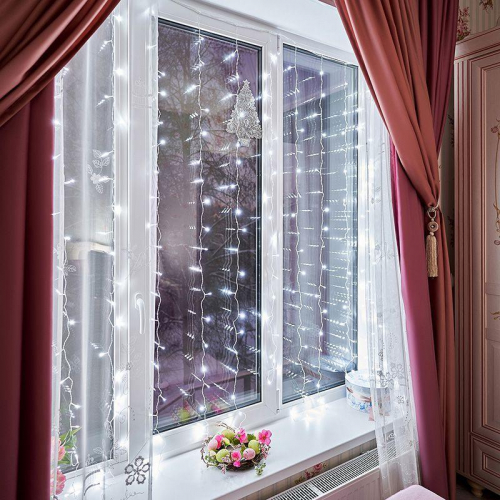 Гирлянда светодиодная "Светодиодный Дождь" 2.5х2м 300LED бел. 16Вт 230В IP20 свечение с динамикой провод прозр. Neon-Night 235-055 фото 5