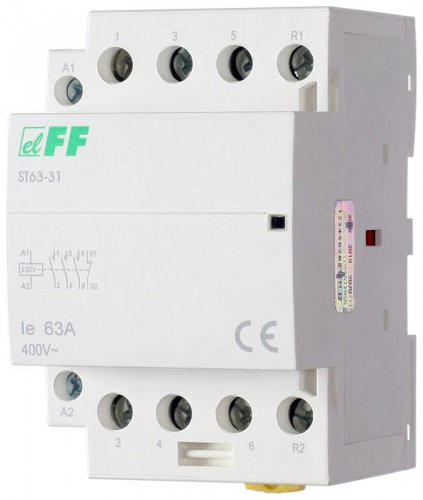 Контактор ST63-31 (3NO+1NC 6.4Вт 3 модуля монтаж на DIN-рейке 230В AC 63А IP20) F&F EA13.001.013 Контактор ST63-31 (3NO+1NC 6.4Вт 3 модуля монтаж на DIN-рейке 230В AC 63А IP20) F&F EA13.001.013
