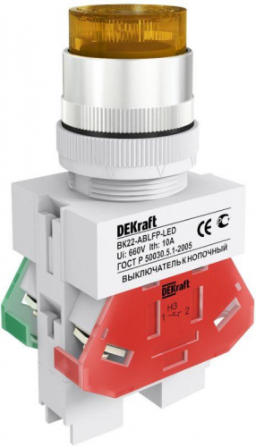 Выключатель кнопочный LED ABLFP ВК-22 d22мм 220В желт. DEKraft 25028DEK Выключатель кнопочный LED ABLFP ВК-22 d22мм 220В желт. DEKraft 25028DEK