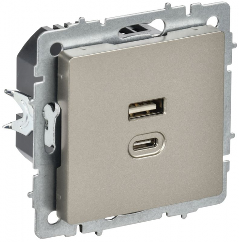 Розетка СП BRITE РЮ11-2-БрШ USB A+C 45Вт высокоскор. заряд. шампань IEK BR-U22-045-K37