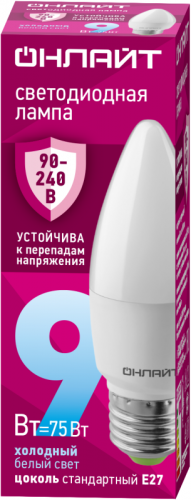 Лампа светодиодная 90 414 OLL-C37-9-230-6.5K-E27-FR 9Вт свеча 6500К E27 90-240В PRO ОНЛАЙТ 90414 Лампа светодиодная 90 414 OLL-C37-9-230-6.5K-E27-FR 9Вт свеча 6500К E27 90-240В PRO ОНЛАЙТ 90414