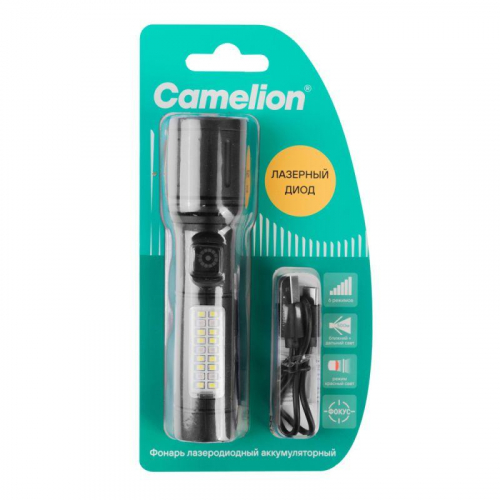 Фонарь аккумуляторный LED29365 3.7В LD+12SMD+6RED 6 реж. Type-C блист. черн. Camelion 16217 фото 4 Фонарь аккумуляторный LED29365 3.7В LD+12SMD+6RED 6 реж. Type-C блист. черн. Camelion 16217 фото 4