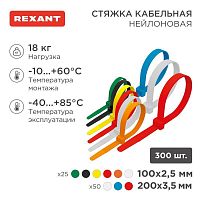 Набор хомутов 100мм; 200мм НХ-2 разноцвет. нейл. (300шт) Rexant 07-7202