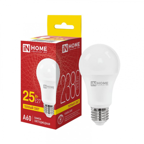 Лампа светодиодная LED-A60-VC 25Вт грушевидная 3000К E27 2380лм 230В IN HOME 4690612062044 Лампа светодиодная LED-A60-VC 25Вт грушевидная 3000К E27 2380лм 230В IN HOME 4690612062044