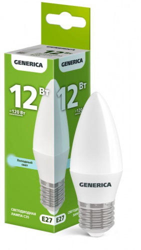 Лампа светодиодная C35 12Вт свеча 6500К E27 230В GENERICA LL-C35-12-230-65-E27-G Лампа светодиодная C35 12Вт свеча 6500К E27 230В GENERICA LL-C35-12-230-65-E27-G