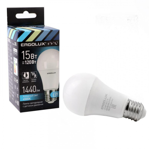 Лампа светодиодная с датчиком LED-A60P-15W-E27-4K PRO 15Вт Е27 4500К 220-240В с Ergolux 14763 фото 2 Лампа светодиодная с датчиком LED-A60P-15W-E27-4K PRO 15Вт Е27 4500К 220-240В с Ergolux 14763 фото 2