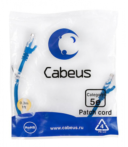 Патч-корд U/UTP кат.5E PC-UTP-RJ45-Cat.5e-0.3m-BL-LSZH 2xRJ45/8p8c неэкранир. LSZH 0.3м син. Cabeus 9527c Патч-корд U/UTP кат.5E PC-UTP-RJ45-Cat.5e-0.3m-BL-LSZH 2xRJ45/8p8c неэкранир. LSZH 0.3м син. Cabeus 9527c