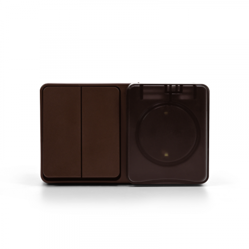 Блок ОП AtlasDesign PROFI IP54 (розетка 1-м 16А заземл. защ. шторки + 2-кл. выключатель 10А) корич. SE ATN546074 фото 3