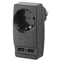 Адаптер 1-м с заземл. Polynom SP-1e-USB-B 220В 2хUSB 2100мА черн. Эра Б0026333