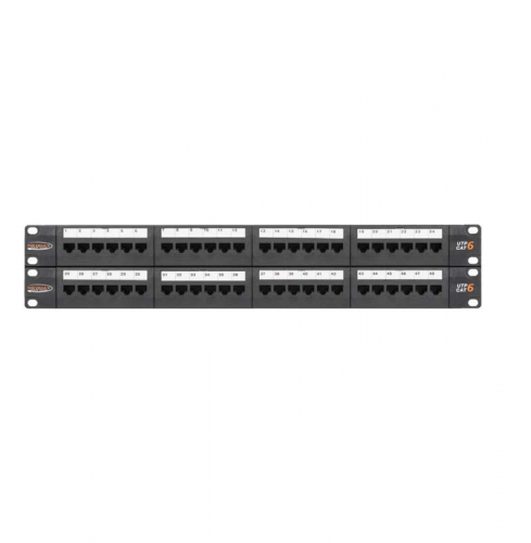 Патч-панель 19дюйм 2U 48 портов кат.6 (класс E) 250МГц RJ45/8P8C 110/KRONE T568A/B неэкран. с органайзерами черн. NIKOMAX NMC-RP48UE2-2U-BK Патч-панель 19дюйм 2U 48 портов кат.6 (класс E) 250МГц RJ45/8P8C 110/KRONE T568A/B неэкран. с органайзерами черн. NIKOMAX NMC-RP48UE2-2U-BK