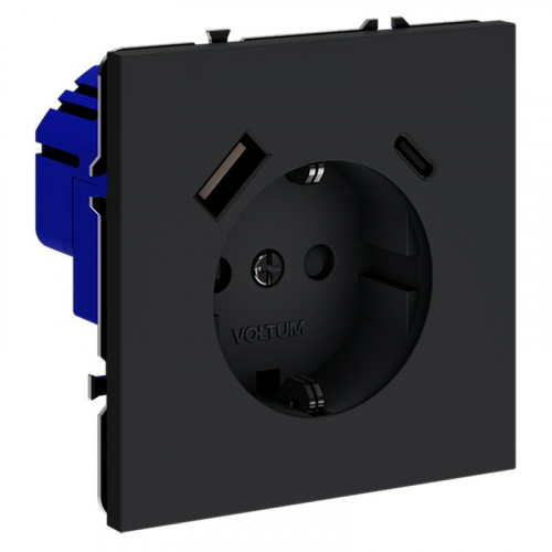 Розетка 1-м СП S70 16А с USB A+С с заземл. защ. шторки механизм графит Voltum VLS040507 фото 4 Розетка 1-м СП S70 16А с USB A+С с заземл. защ. шторки механизм графит Voltum VLS040507 фото 4