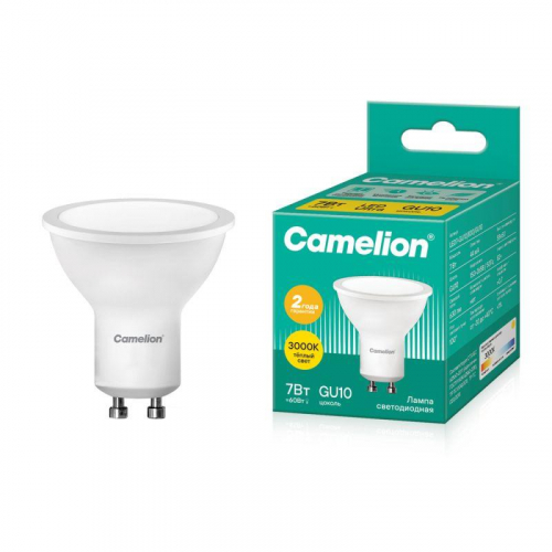 Лампа светодиодная LED7 GU10/830/GU10 7Вт рефлектор матовая 3000К тепл. бел. GU10 490лм 170-265В Camelion 11654