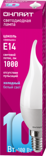 Лампа светодиодная 61 964 OLL-FC37-10-230-6.5K-E14-FR 10Вт свеча на ветру 6500К холод. бел. E14 1000лм 176-264В ОНЛАЙТ 61964 фото 2