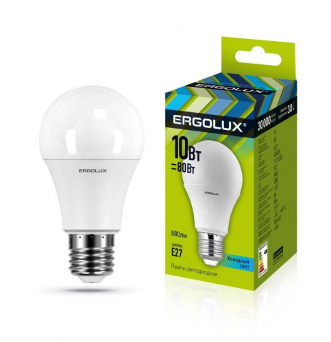 Лампа светодиодная LED-A60-10W-E27-4500K 10Вт грушевидная 4500К бел. E27 180-240В ЛОН Ergolux 12149 Лампа светодиодная LED-A60-10W-E27-4500K 10Вт грушевидная 4500К бел. E27 180-240В ЛОН Ergolux 12149