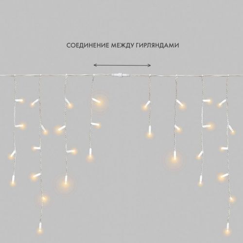 Гирлянда светодиодная "Айсикл" (бахрома) 4.8х0.6м 176LED тепл. бел. 15Вт 230В IP65 провод бел. (нужен шнур питания 303-500-1) Neon-Night 255-138 фото 8