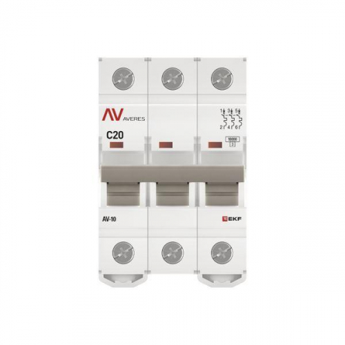 Выключатель автоматический модульный 3п C 20А 10кА AV-10 AVERES EKF mcb10-3-20C-av фото 4