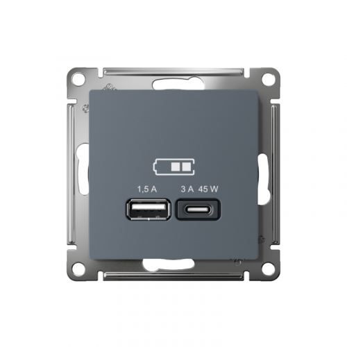 Розетка USB AtlasDesign тип A+C 45Вт QC PD высокоскор. ЗУ механизм грифель SE ATN000729 фото 2