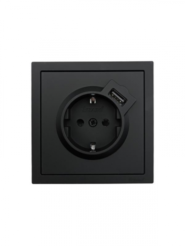Розетка 1-мест. с/з+USB разъем СП ZIMA IP20 черн. бархат LEZARD 704-4288-181
