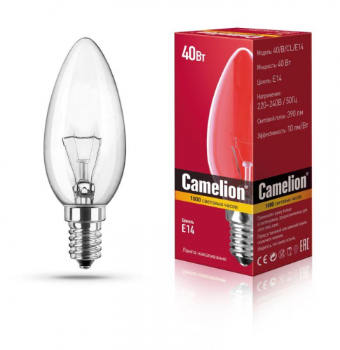 Лампа накаливания MIC B CL 40Вт E14 Camelion 8968 Лампа накаливания MIC B CL 40Вт E14 Camelion 8968