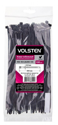 Хомут V02-1B-4.8х300-100 4.8х300 нейл. черн. (уп.100шт) Volsten 12965 Хомут V02-1B-4.8х300-100 4.8х300 нейл. черн. (уп.100шт) Volsten 12965