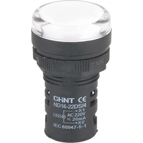 Индикатор ND16-22DS/2C компактный встроен. резистор IP65 AC/DC 24В (R) бел. CHINT 828112 Индикатор ND16-22DS/2C компактный встроен. резистор IP65 AC/DC 24В (R) бел. CHINT 828112