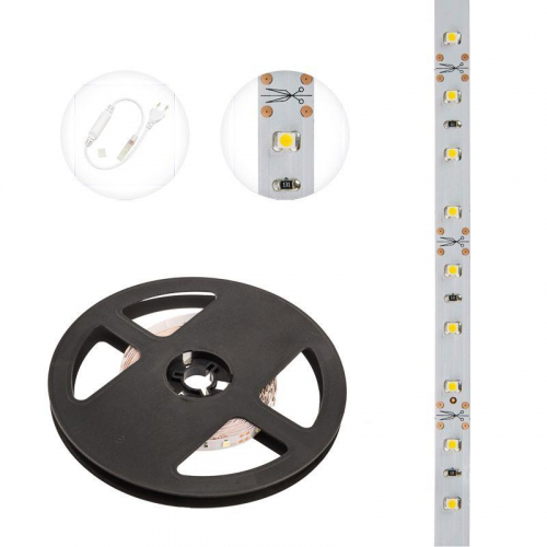 Лента светодиодная 12В SMD2835 4.8Вт/м 60LED/м 3000К 8мм IP20 (уп.5м) LAMPER 141-336 фото 3