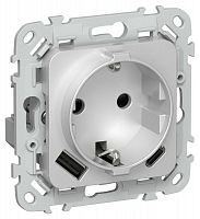 Розетка 1-м СП FLITE РСЮшс11-1-ФлА 16А с USB A+C 20Вт с заземл. с защ. шторками безвинтовое крепление механизм алюм. IEK FI-R14-16-1-U22-020-K47