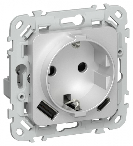 Розетка 1-м СП FLITE РСЮшс11-1-ФлА 16А с USB A+C 20Вт с заземл. с защ. шторками безвинтовое крепление механизм алюм. IEK FI-R14-16-1-U22-020-K47 Розетка 1-м СП FLITE РСЮшс11-1-ФлА 16А с USB A+C 20Вт с заземл. с защ. шторками безвинтовое крепление механизм алюм. IEK FI-R14-16-1-U22-020-K47