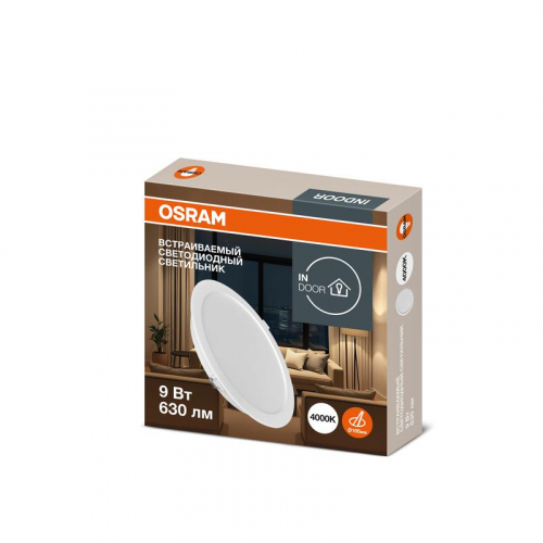 Светильник светодиодный Downlight DL 840 9Вт 4000К IP20 630лм ДВО даунлайт кругл. встраив. бел. OSRAM 4607194235377 фото 2