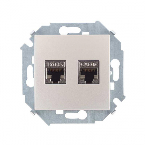Розетка компьютерная 2-м Simon 15 RJ45 кат.6A AMP FTP механизм шампань Simon 1591564-034