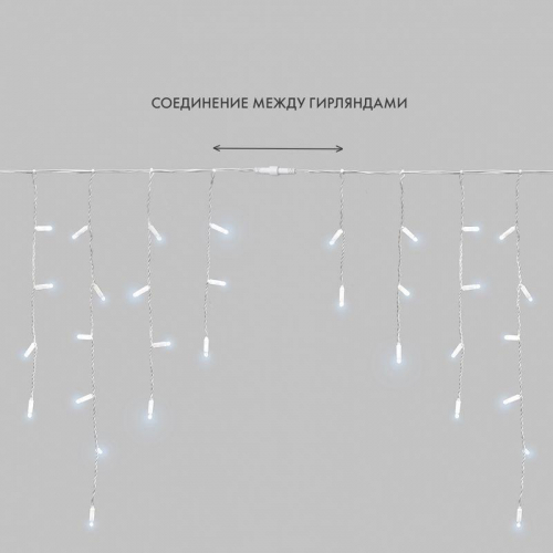 Гирлянда светодиодная "Айсикл" (бахрома) 4.8х0.6м 176LED бел. 15Вт 230В IP65 эффект мерцания провод ПВХ бел. (нужен шнур питания 303-500-1) Neon-Night 255-165 фото 8