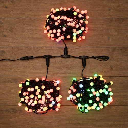 Гирлянда светодиодная "LED ClipLight-Мультишарики" 3 нити х20м 399LED RGB 25Вт 24В IP65 свечение с динамикой трансф. в компл. провод ПВХ темн. зел. Neon-Night 323-619