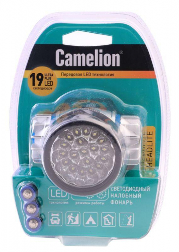 Фонарь налобный LED 5323-19Mx 19 ультра-ярких LED 4 режима 3хR03 (в компл.) металлик Camelion 8138 фото 3