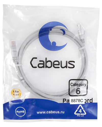 Патч-корд U/UTP кат.6 PC-UTP-RJ45-Cat.6-1.5m-LSZH 2xRJ45/8p8c неэкранир. LSZH 1.5м сер. Cabeus 8878c Патч-корд U/UTP кат.6 PC-UTP-RJ45-Cat.6-1.5m-LSZH 2xRJ45/8p8c неэкранир. LSZH 1.5м сер. Cabeus 8878c