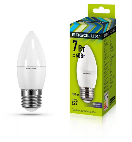 Лампа светодиодная LED-C35-7W-E27-6K Свеча 7Вт E27 6500К 172-265В Ergolux 13299 Лампа светодиодная LED-C35-7W-E27-6K Свеча 7Вт E27 6500К 172-265В Ergolux 13299