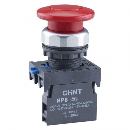 Кнопка "Грибок" NP8-11M/14 d40мм 1НО+1НЗ IP65 с самовозвратом красн. (R) CHINT 667265 Кнопка "Грибок" NP8-11M/14 d40мм 1НО+1НЗ IP65 с самовозвратом красн. (R) CHINT 667265