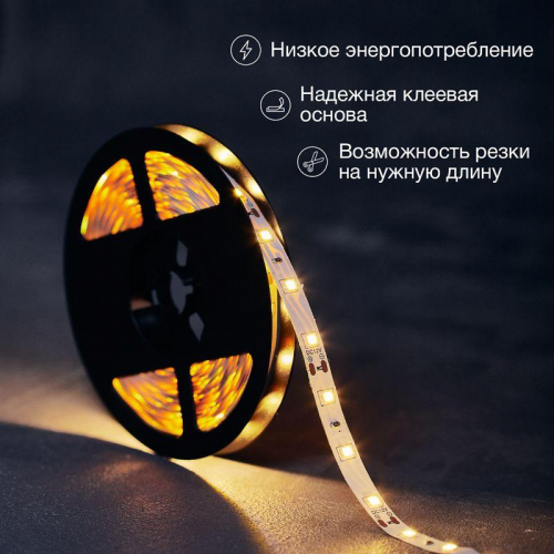 Лента светодиодная 12В SMD2835 4.8Вт/м 60LED/м 3000К 8мм IP20 (уп.5м) LAMPER 141-336 фото 2