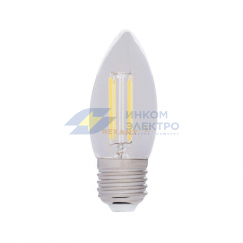 Лампа светодиодная филаментная 7.5Вт CN35 свеча прозрачная 4000К нейтр. бел. E27 600лм диммир. Rexant 604-090 фото 4